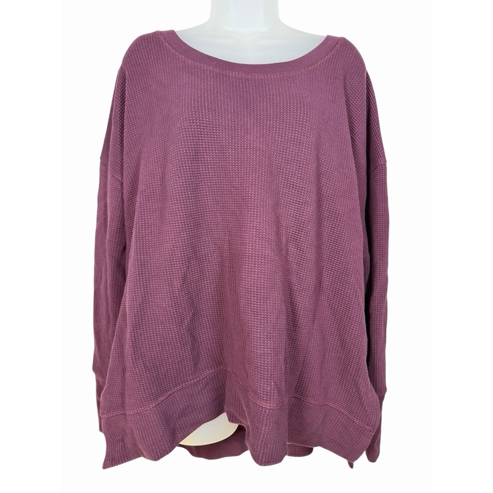 Athleta Coaster Luxe Waffle Knit Sweatshirt Tunic Size 1X Spiced Cabernet Purple